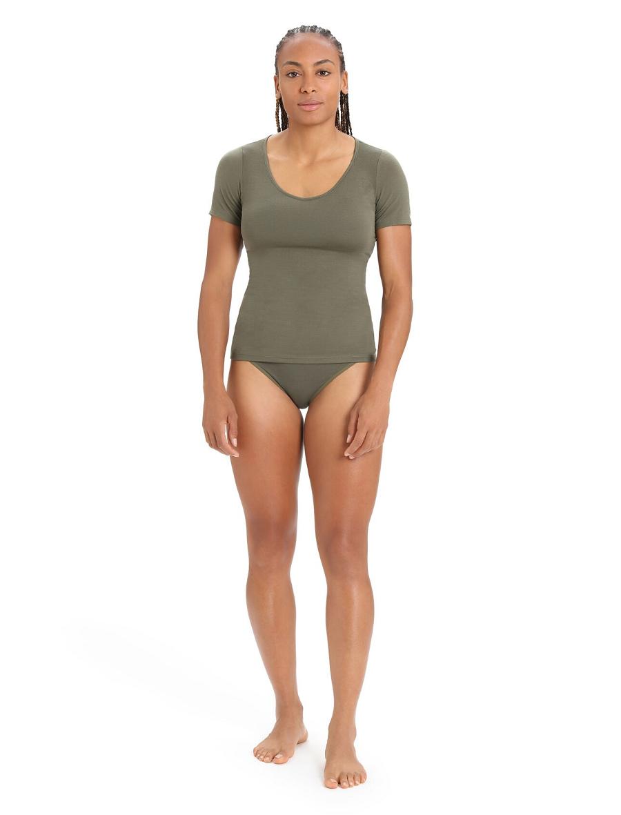 Sous Vêtement Icebreaker Merino Siren Corta Sleeve Sweetheart Top Femme Vert Olive | FR 1682BEXC